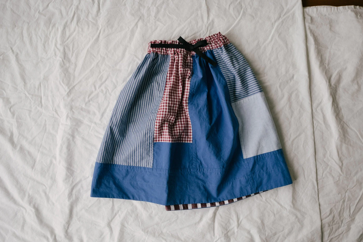 Patchwork Gathered Skirt in Blue