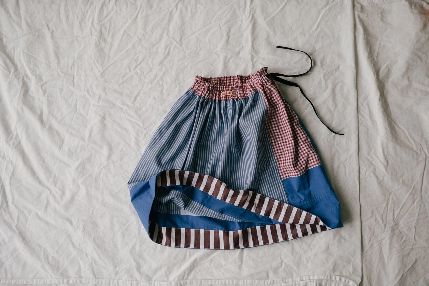 Patchwork Gathered Skirt in Blue