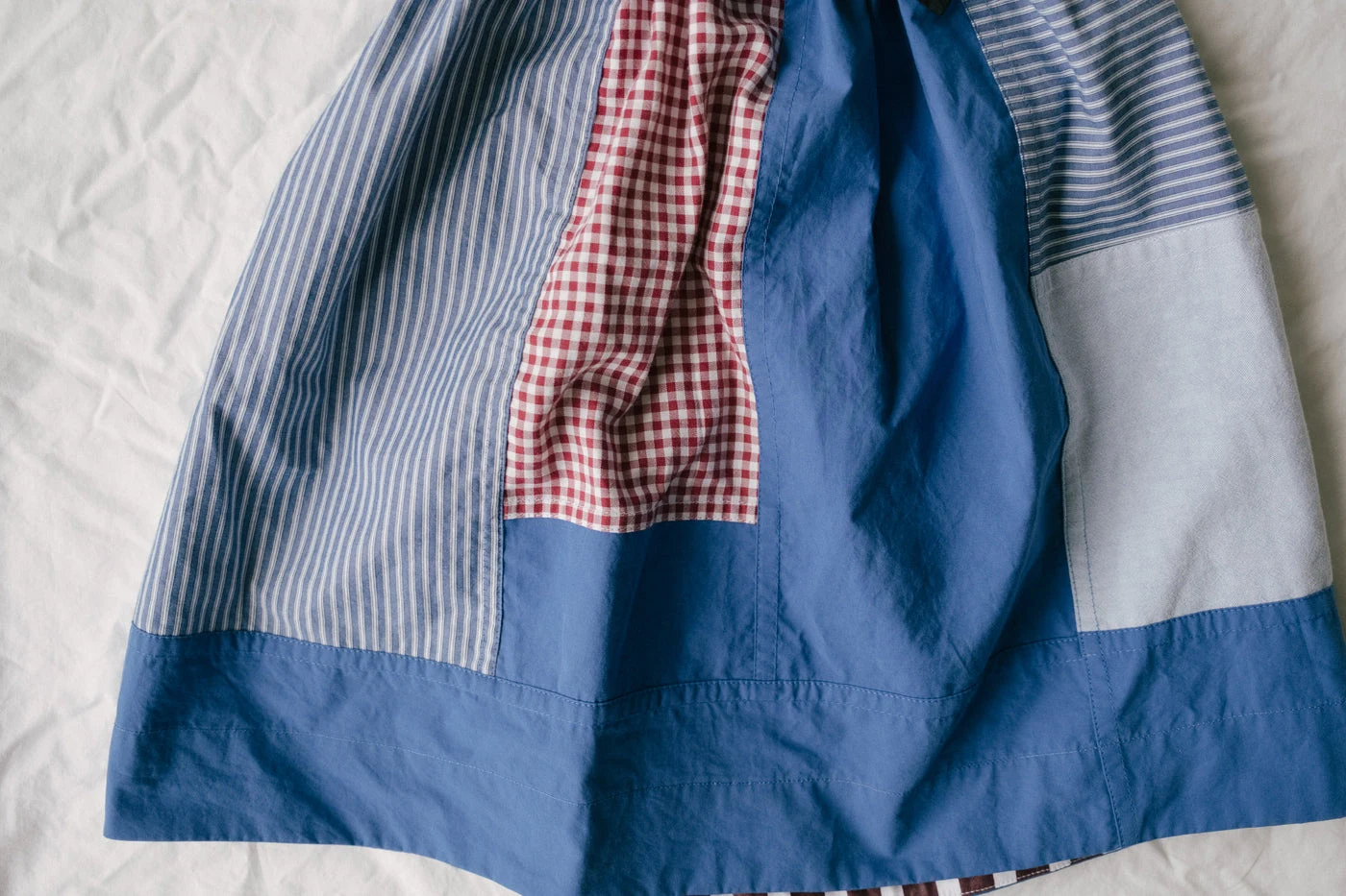 Patchwork Gathered Skirt in Blue