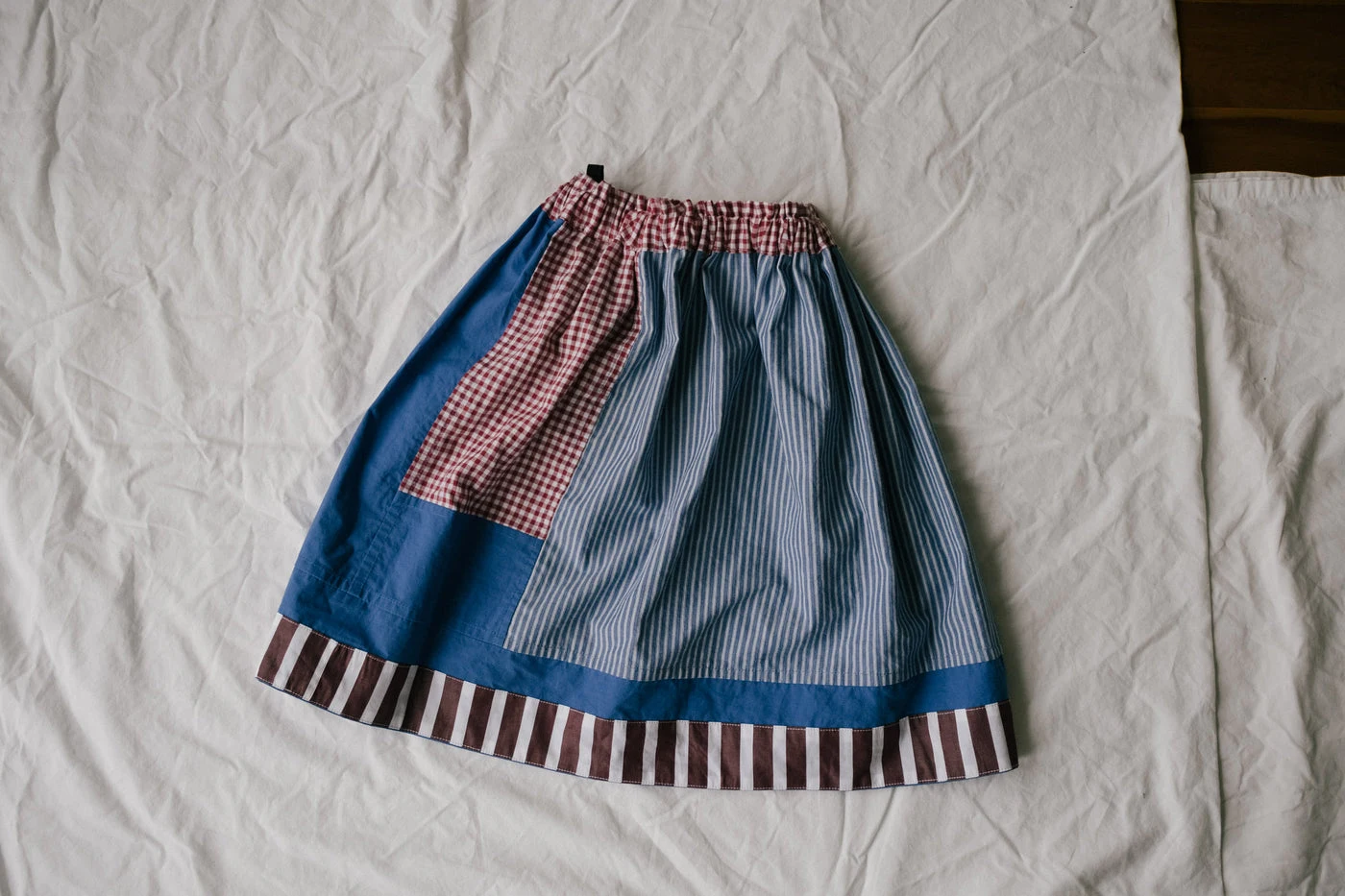 Patchwork Gathered Skirt in Blue