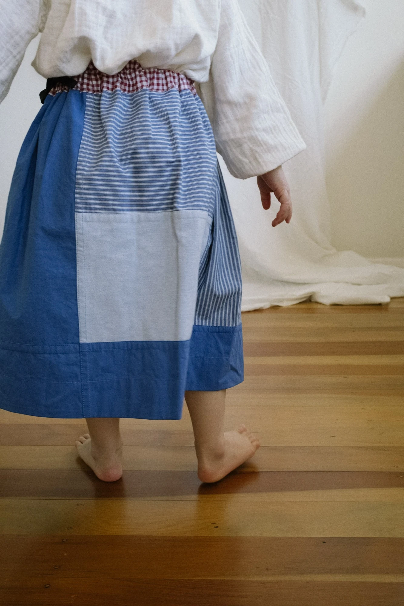 Patchwork Gathered Skirt in Blue