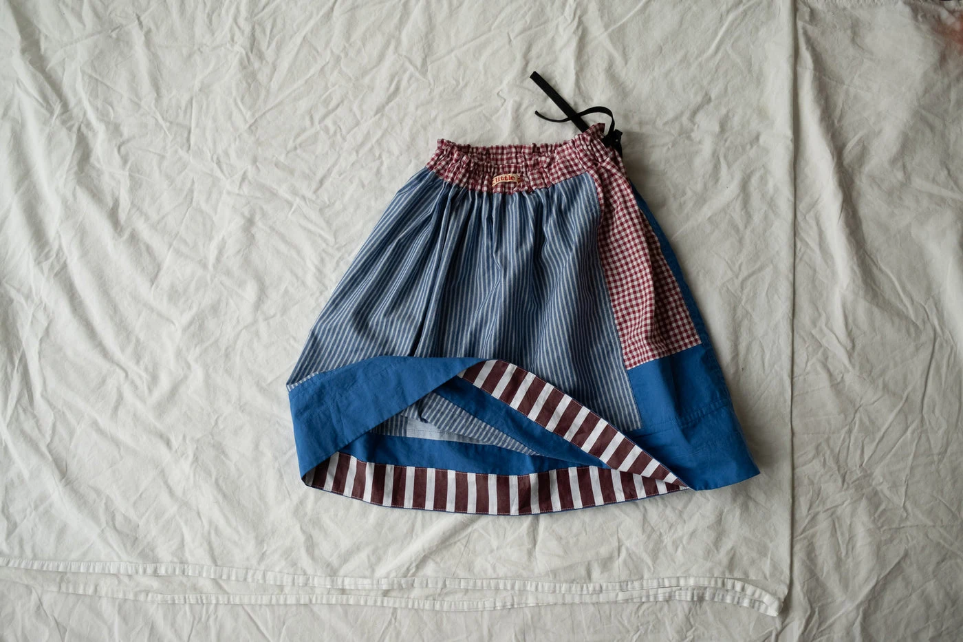 Patchwork Gathered Skirt in Blue